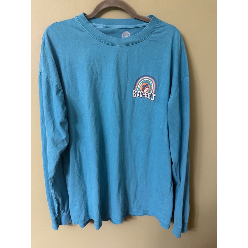 Buc-ee's Womens XL Long Sleeve Graphic T-Shirt Turquoise Love Buc-ee's Rainbow